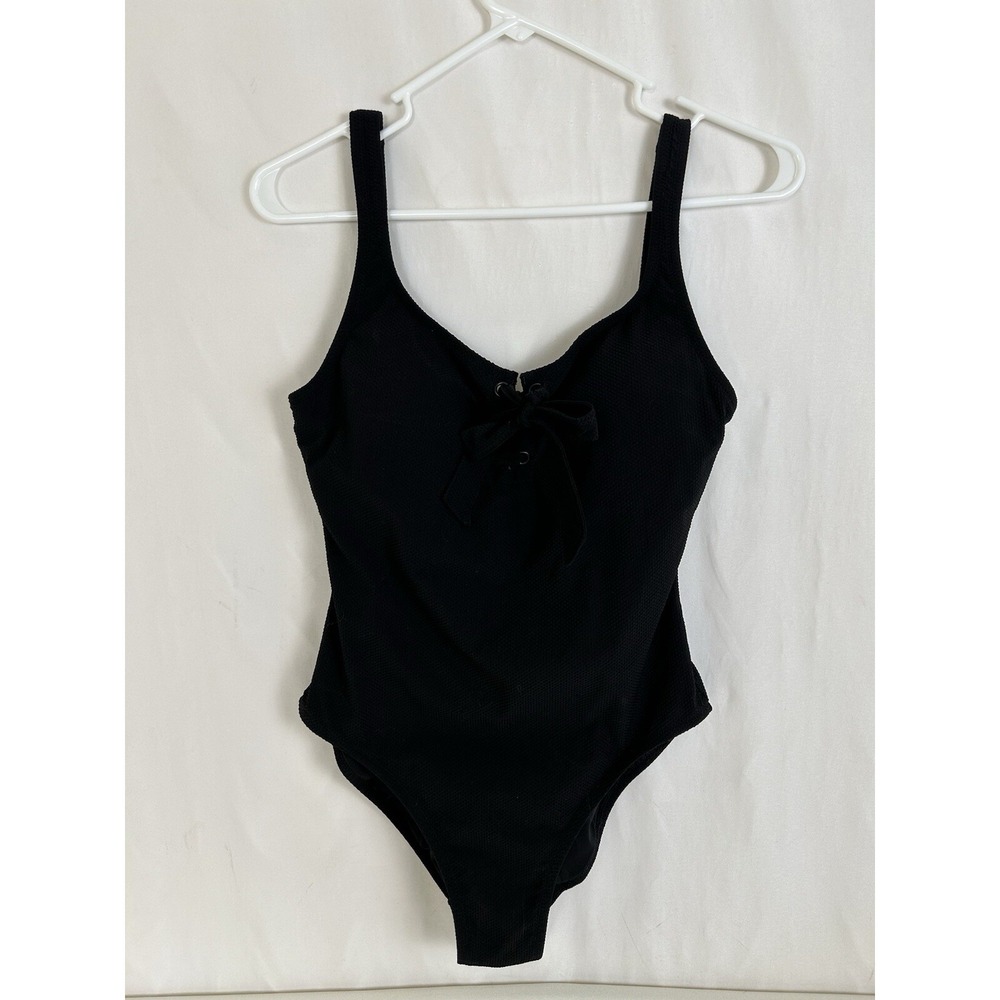 J. Crew Black Ribbed Lace‎ Up One Piece Swimsuit Women's Size 6